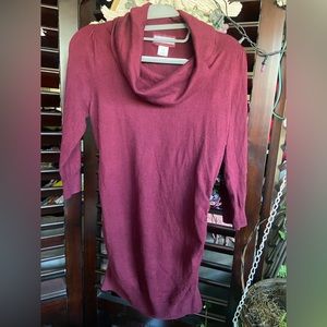 Maternity Motherhood Cowl-Neck Ruched Knit Sweater Tunic Top with 3/4 sleeves